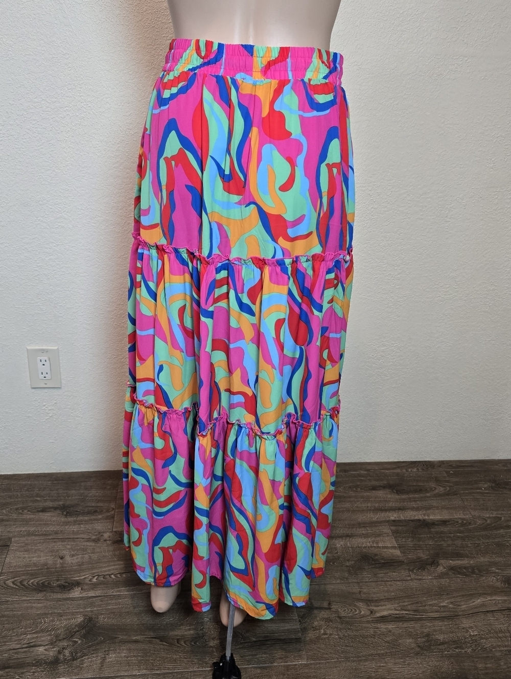Elastic Waist A Line Midi Skirt Size S/M Drawstring Abstract Colorful Eclectic - Picture 7 of 15